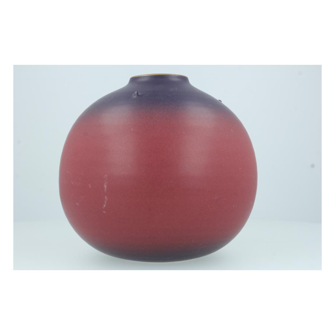 グラデーション陶器 花瓶 紫×赤 丸型 モダンインテリア オブジェ