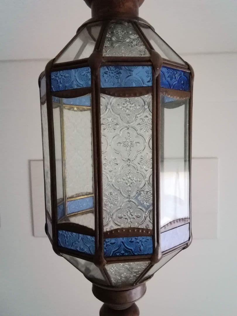 照明　ペンダントライト　型板硝子　真鍮　ステンドグラス　アンティーク　バリ島