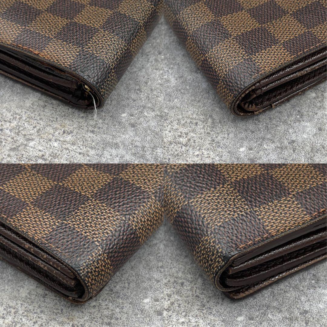 ルイヴィトン　ダミエ　折り財布　ラウンドファスナー　レザー　ブラウン　茶色