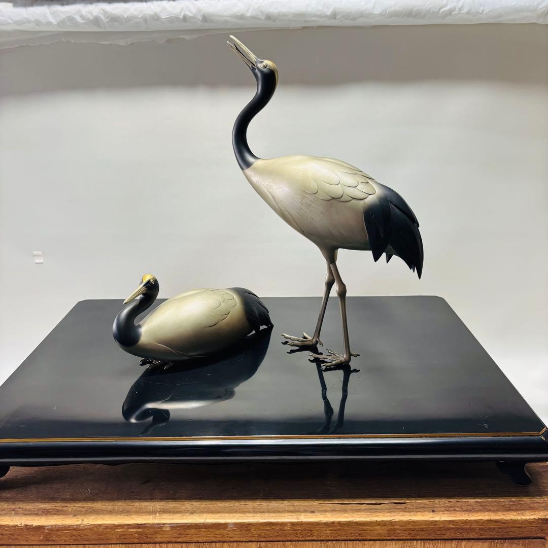 加納晴雲 白銅双鶴置物 インテリア 美術品 骨董品
