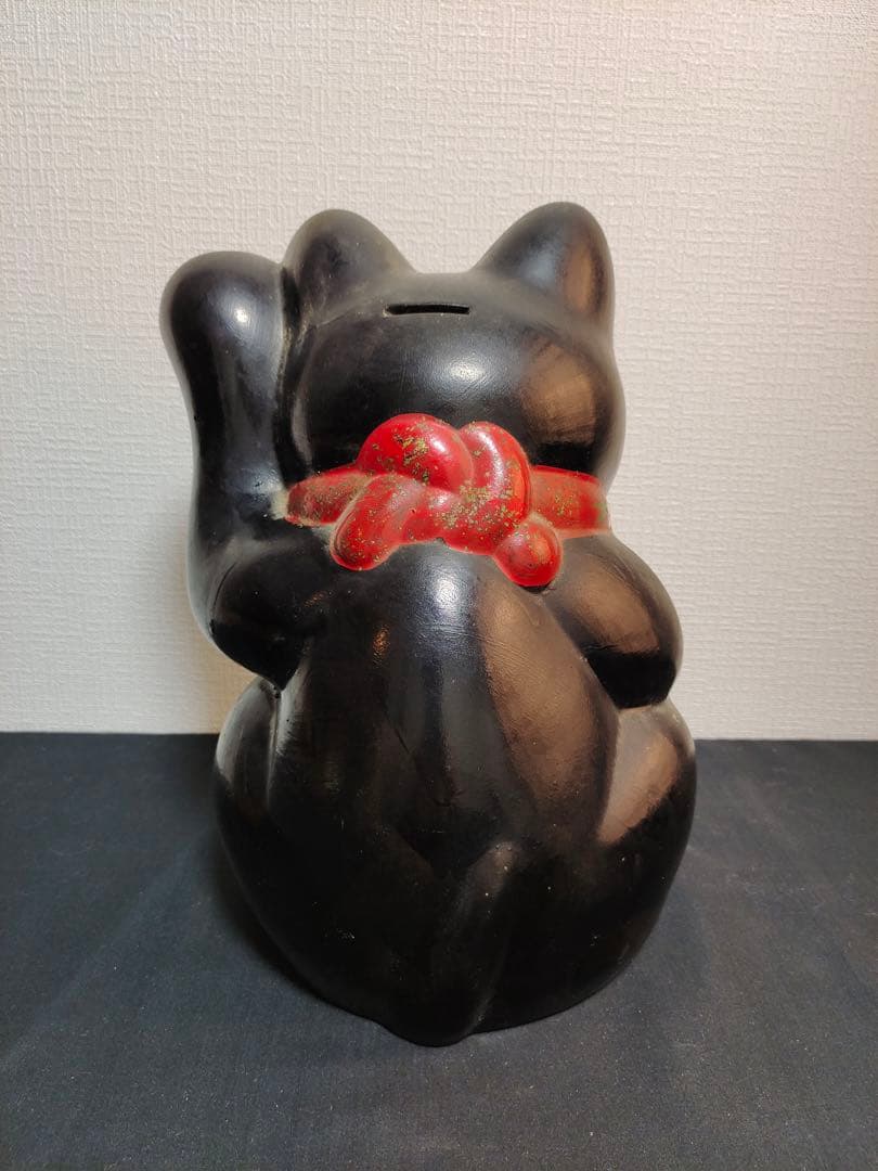 招き猫　左手上げ　黒ネコ　開運招福　千客万来　魔除け　縁起物　アンティーク
