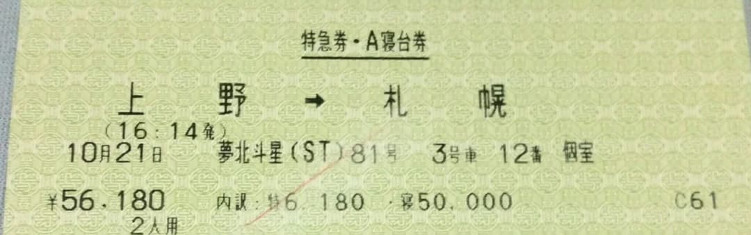 記念切符　STスーペリアツイン夢空間北斗星81号！