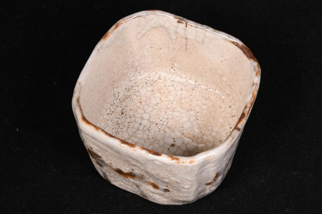 江戸時代　復興織部絵志野　入隅四方向付【美濃、古美術、旅茶碗】