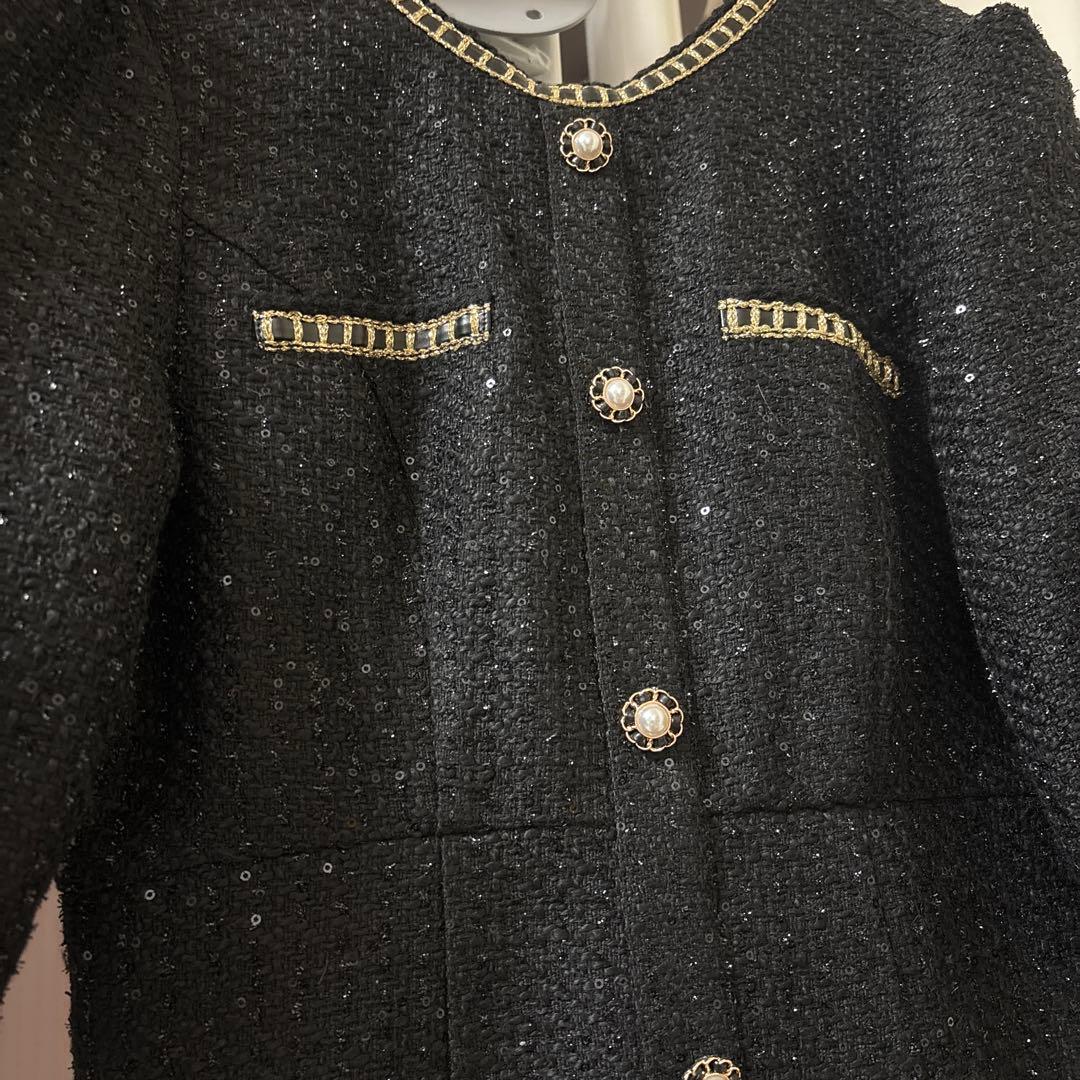 値下げ中❗️LEJA ラメツイードレザーパイピングパールマーメイドワンピースドレス