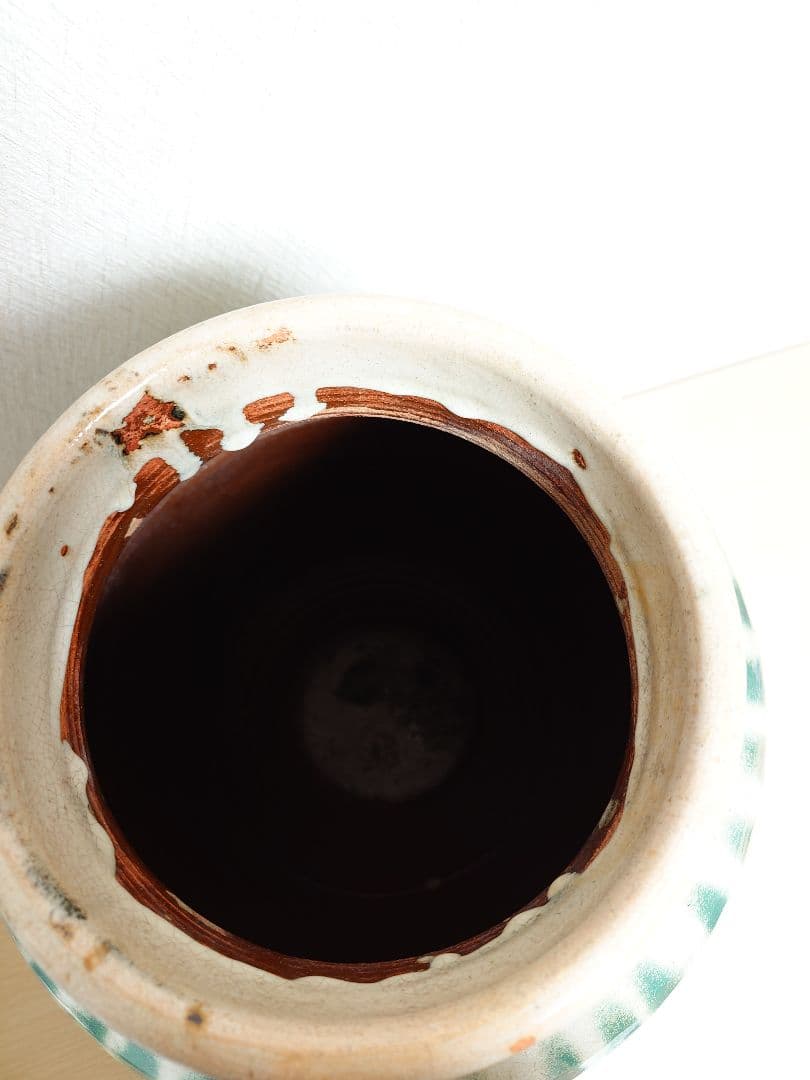 信楽焼？茶壺 大壺 すだれ壺 ストライプ柄 明治 アンティーク 骨董 中古品