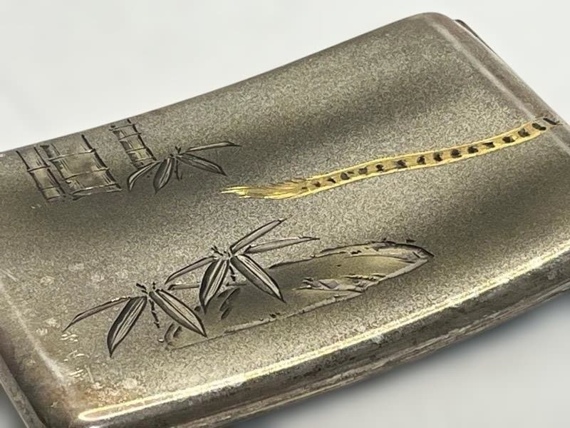 銀製 タバコケース 煙草入れ 虎紋　彫金　在銘　STERLING 950