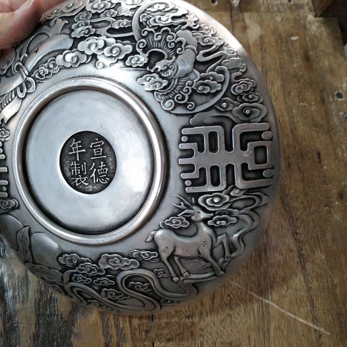 銅 細工 九龍戯珠 銅皿 銅盤 装飾品 工芸品 美術品 置物