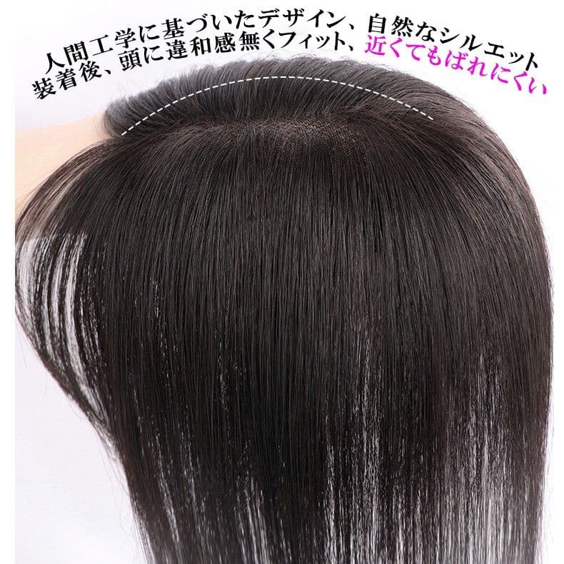 人毛100％ ヘアピース 総手植え 分け目自由 超軽量 蒸れにくい ブラック2点