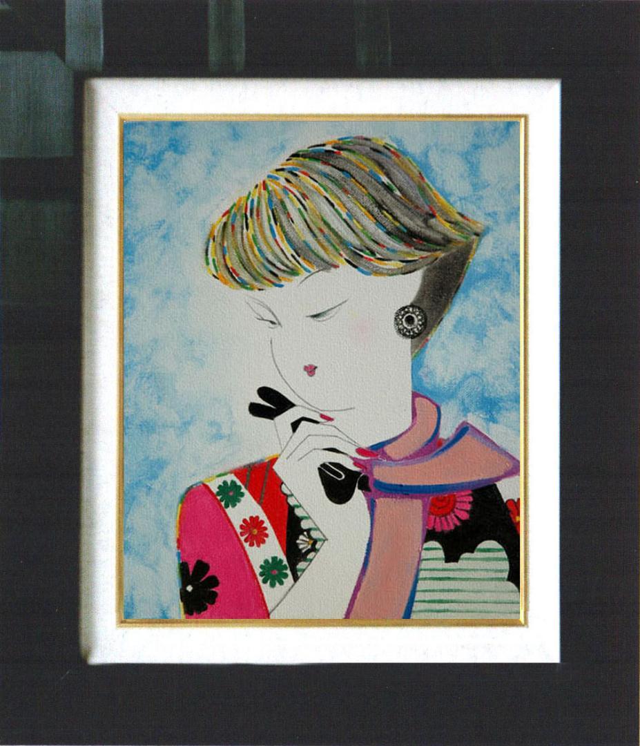 油絵 菅家令子 絵 絵画インテリア額付き (黒) F3-010311 人物 女性
