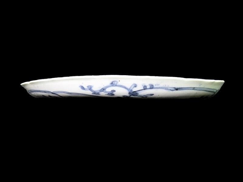 古伊万里　染付　なずな紋　霊芝紋の図　６寸皿　E611 AS-CQo