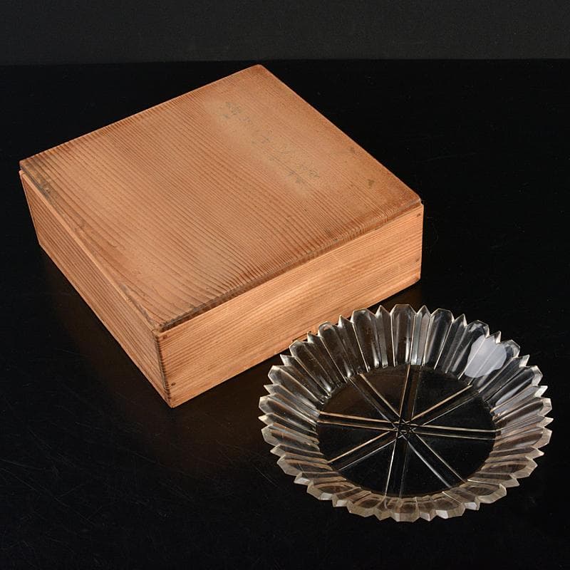 工芸ガラス　ギアマン切子クリスタルガラス　皿　時代箱付　V　R7069