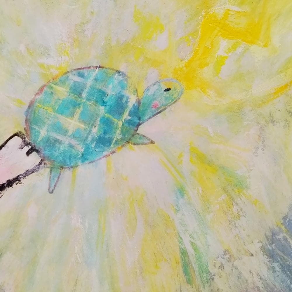 内野隆文　カミナリ　うさぎ　亀　絵画　ドローイング　現代美術　額付　真作