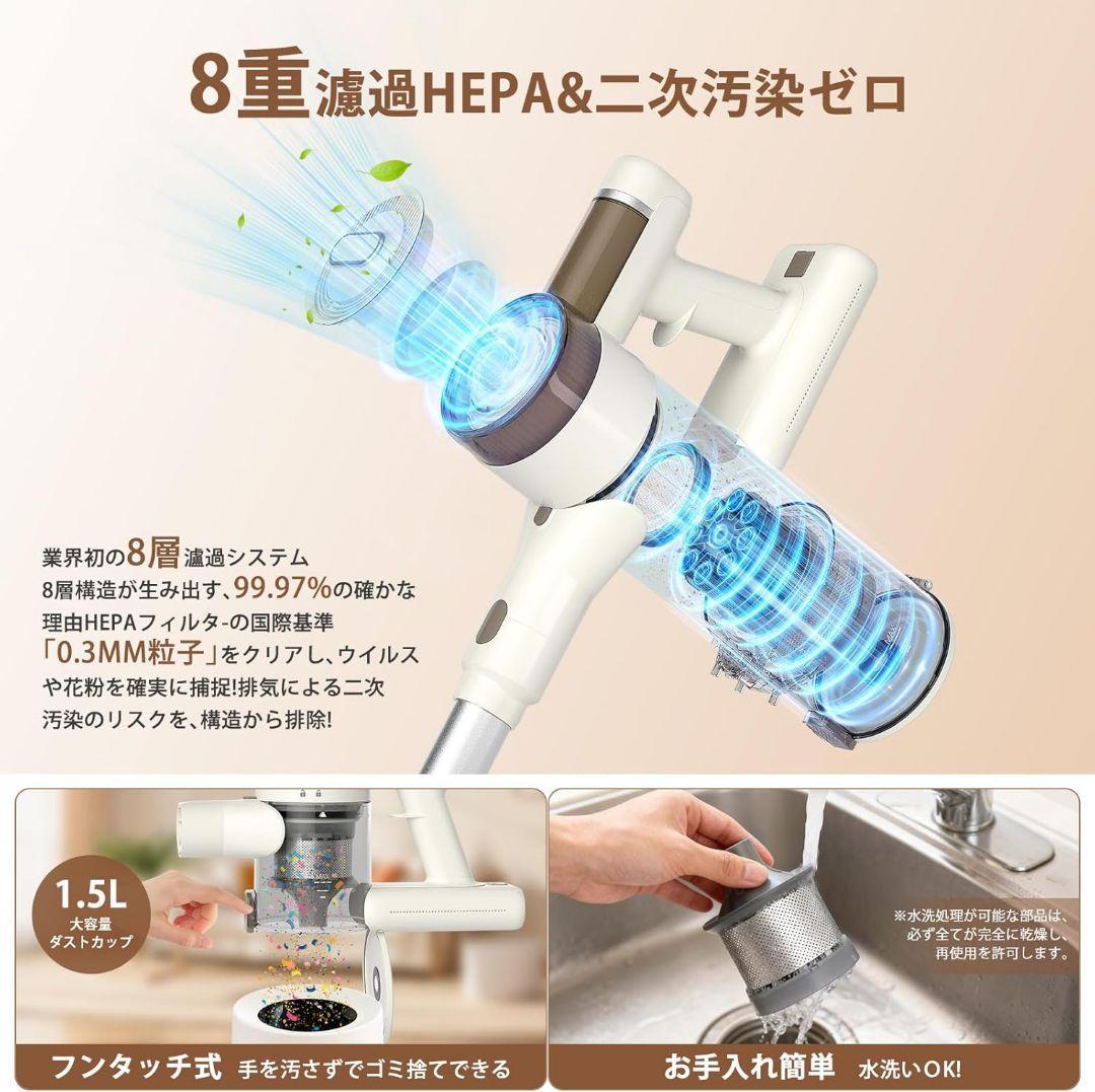 コードレス掃除機自立式　業界初 75KPa超強力吸引　AI汚れAI自動制御　掃除