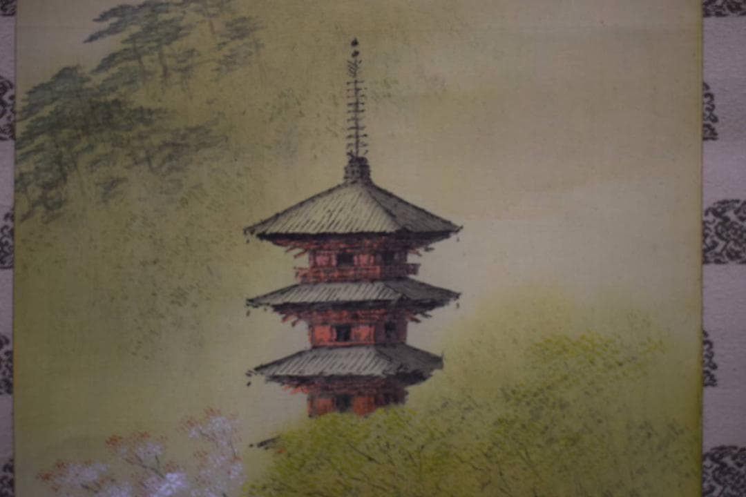 真作/平井楳仙/ 東山春色/春/桐共箱二重箱付/ 布袋屋掛軸HG-826