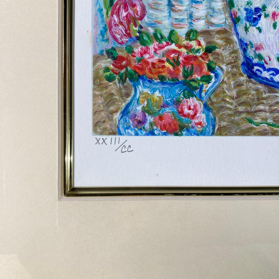【真作保証】レスリー・セイヤー「花」シルクスクリーン 直筆サイン 版画