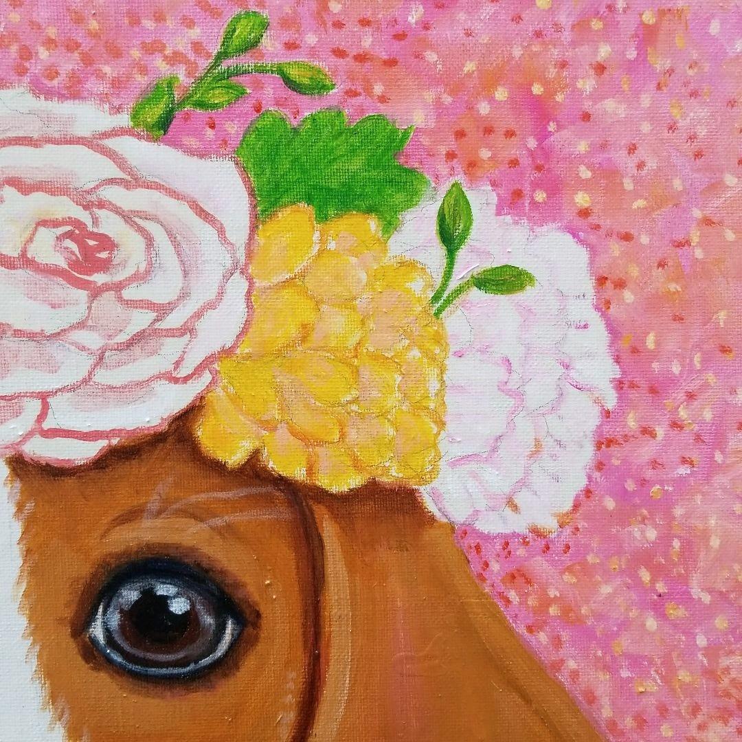 油絵　専用 花冠のかわいいビーグル犬