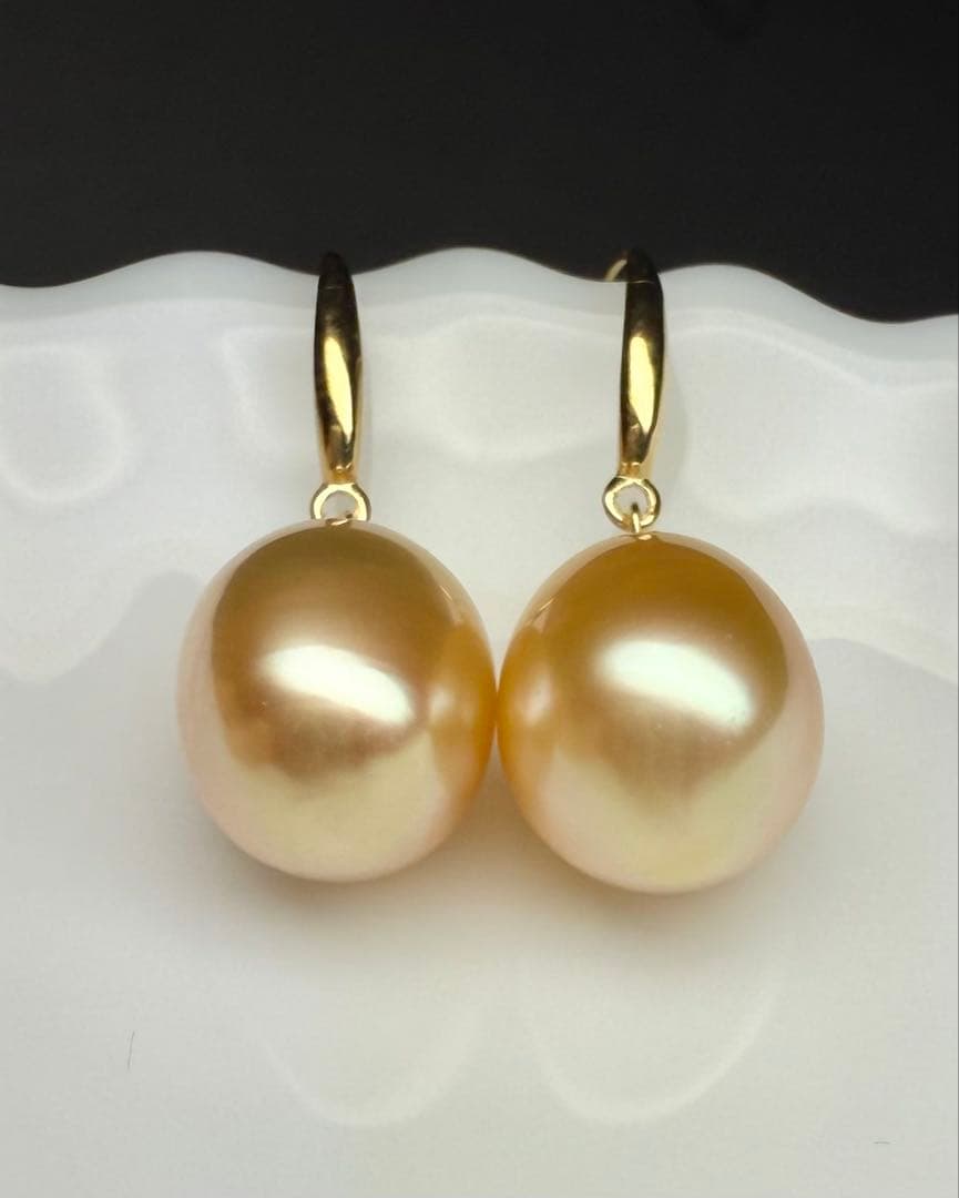 A6820 南洋真珠　天然　本真珠　ピアス 18k　海水 真珠　ゴールドパール