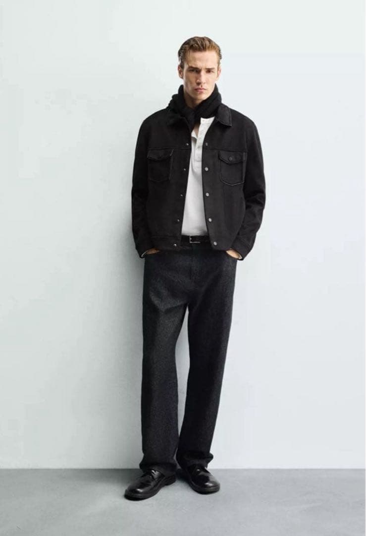 ZARA 黒 フェイクスエード トレンドジャケット