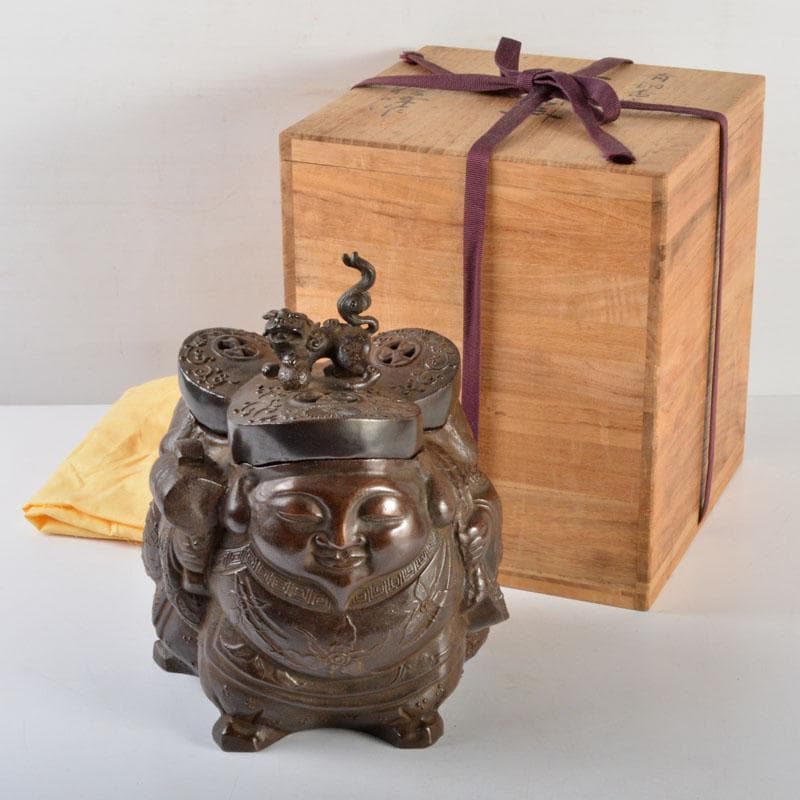 香道具　床飾り　信峰作　青銅　三面大黒香炉　共箱　F　R4699B