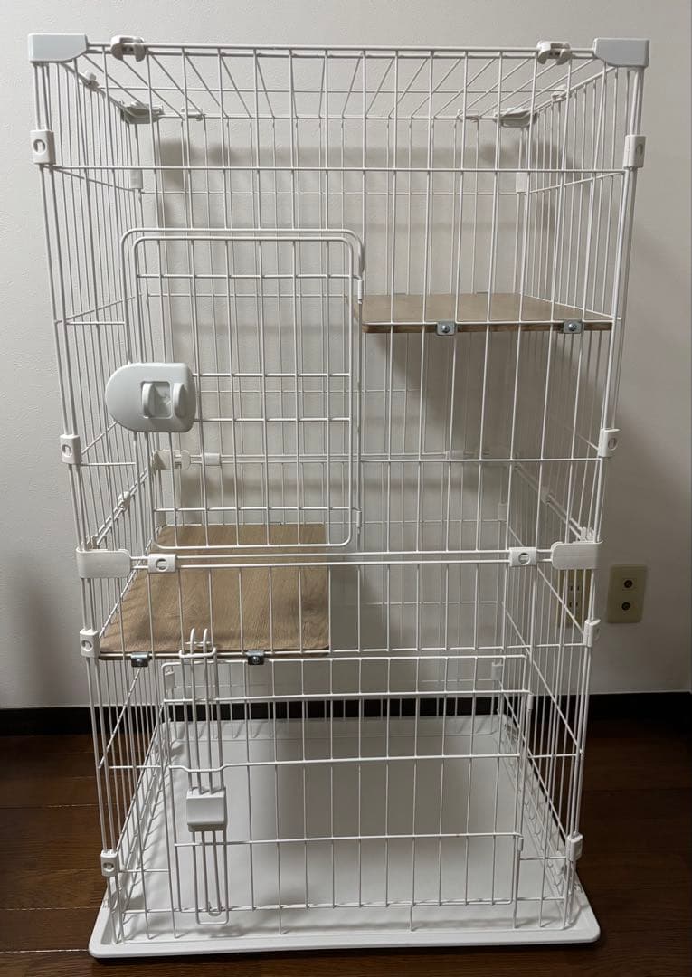 【美品】コンパクトキャットケージ2段／アイリス／ホワイト／2棚付き