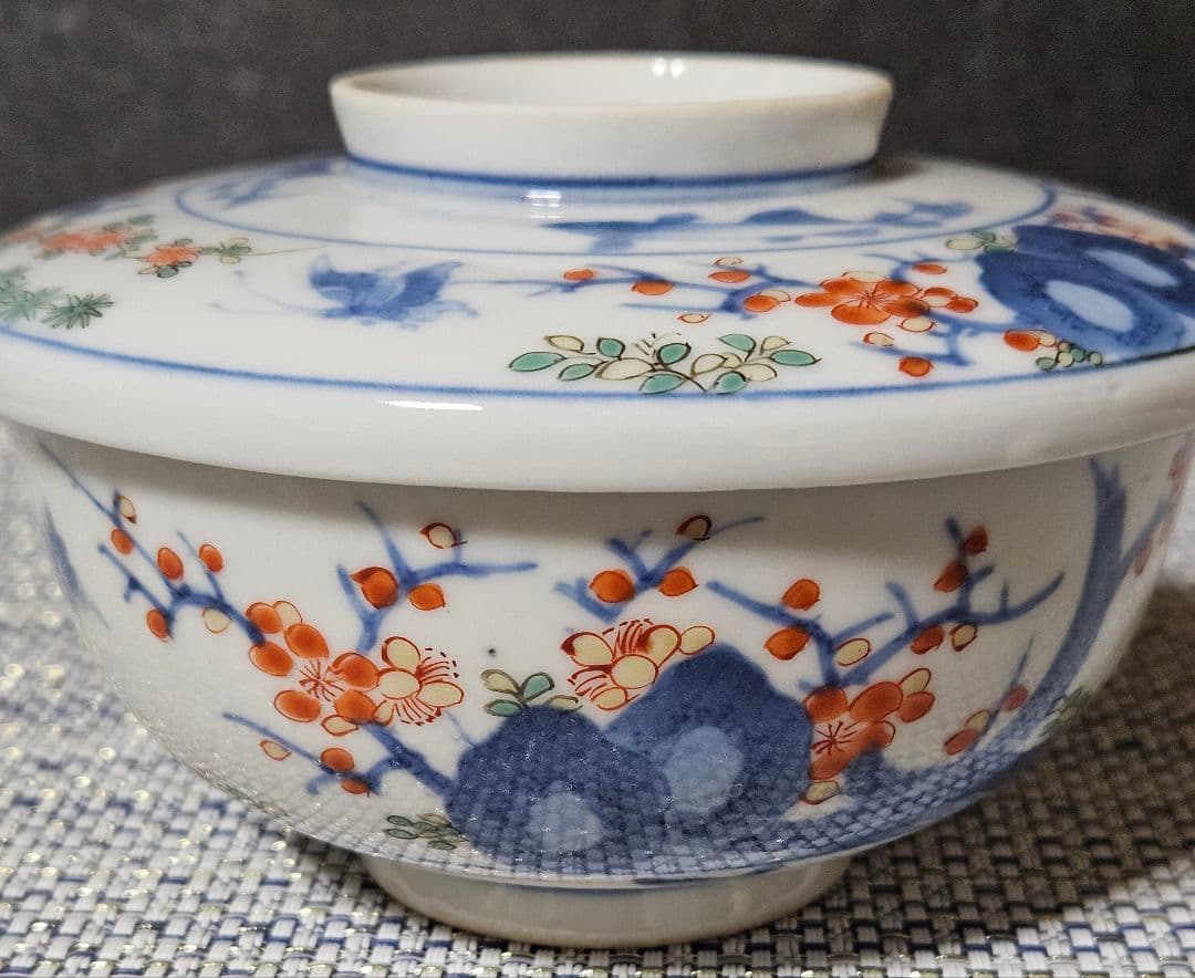 【最上級伊万里❗】江戸末期～明治　画工喜作　細工宗一　柿右衛門手　花と鮎図蓋碗