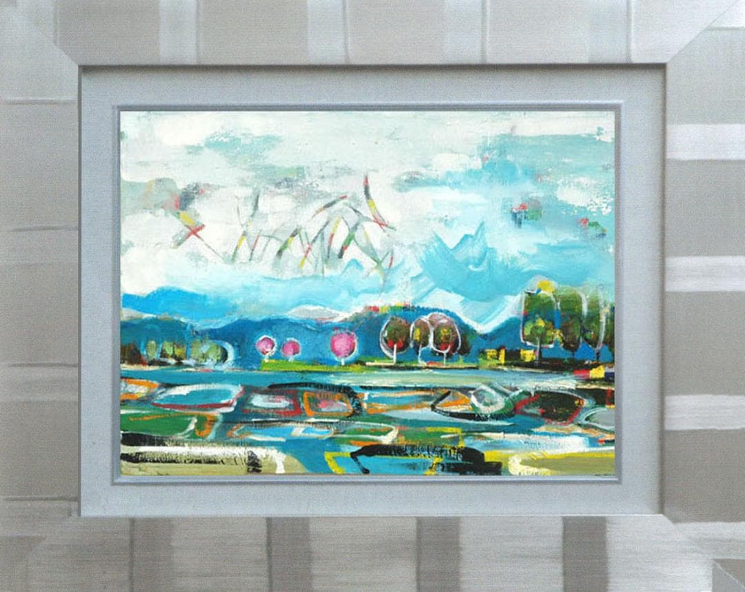 油絵 菅家令子 絵 絵画 インテリア 額付(白) uF6-063003 田園風景
