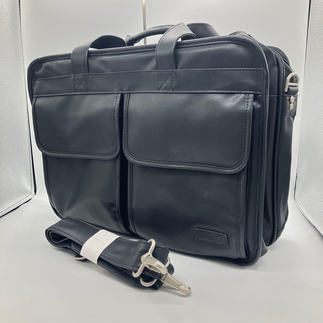 1498 極美品　ANA ビジネスバッグ　2way レザー　ブリーフケース　黒