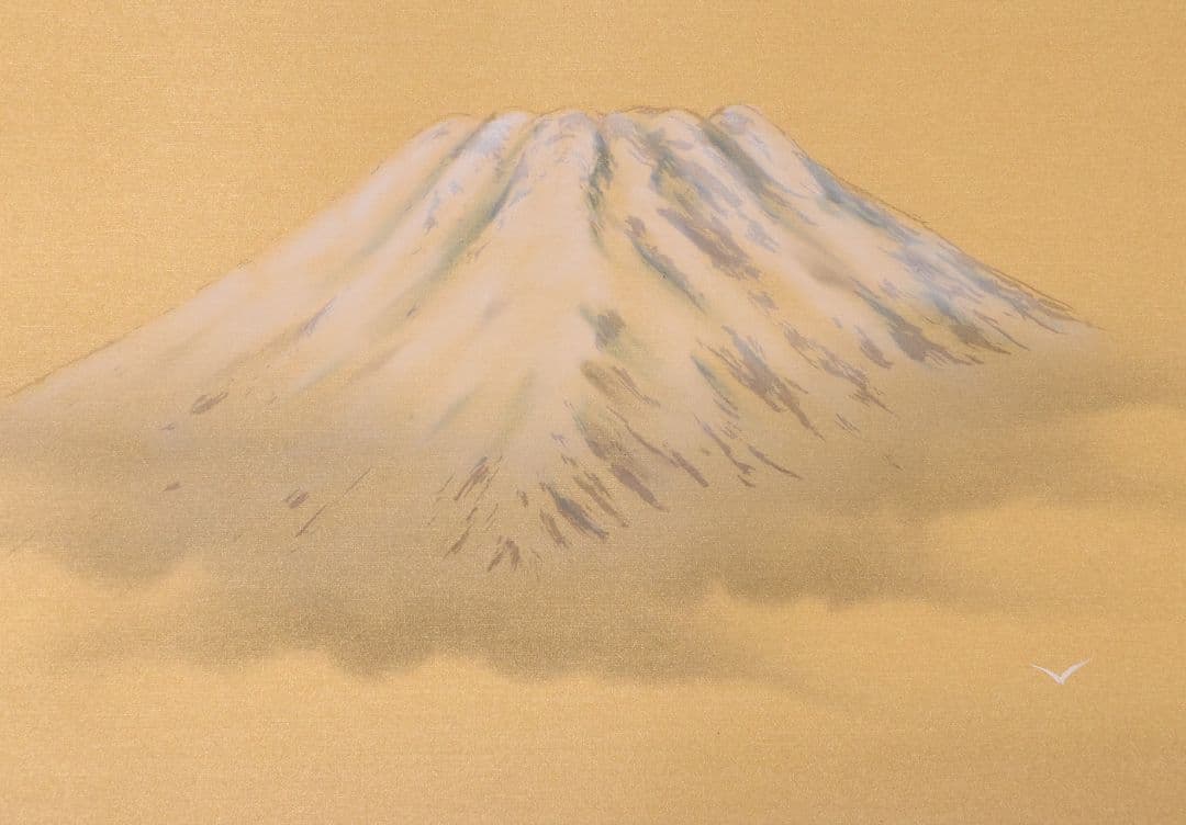 【真作】日本画 国井幸雪 武者図 絹本 掛軸 富士 金泥 國井幸雪 MB118