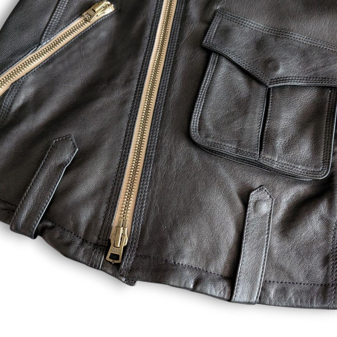 美品 LHP 斜めダブルジップ ラムレザー ライダースジャケット L ブラック