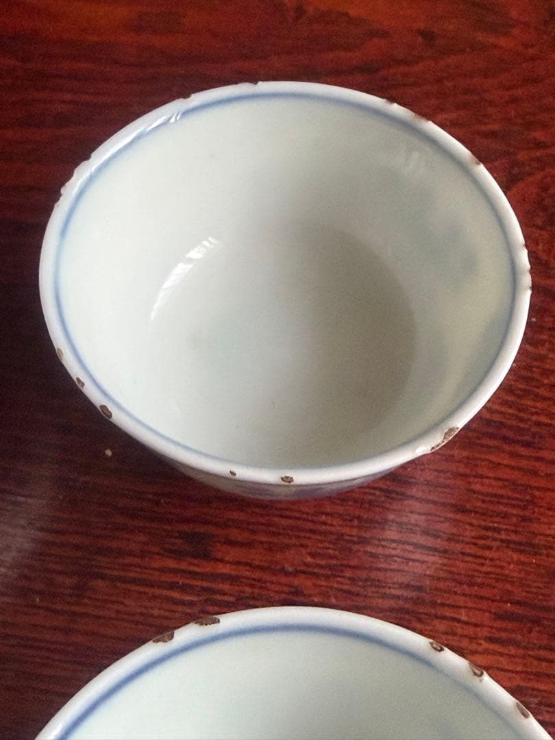 古染付 煎茶器 蝶 花 虫喰い 4客