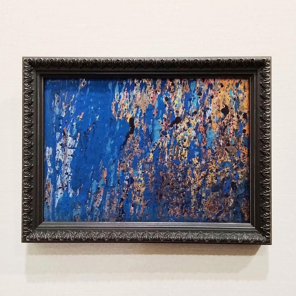 内野隆文　雨　絵画　抽象画　段ボールにアクリル　現代アート　額縁　真作