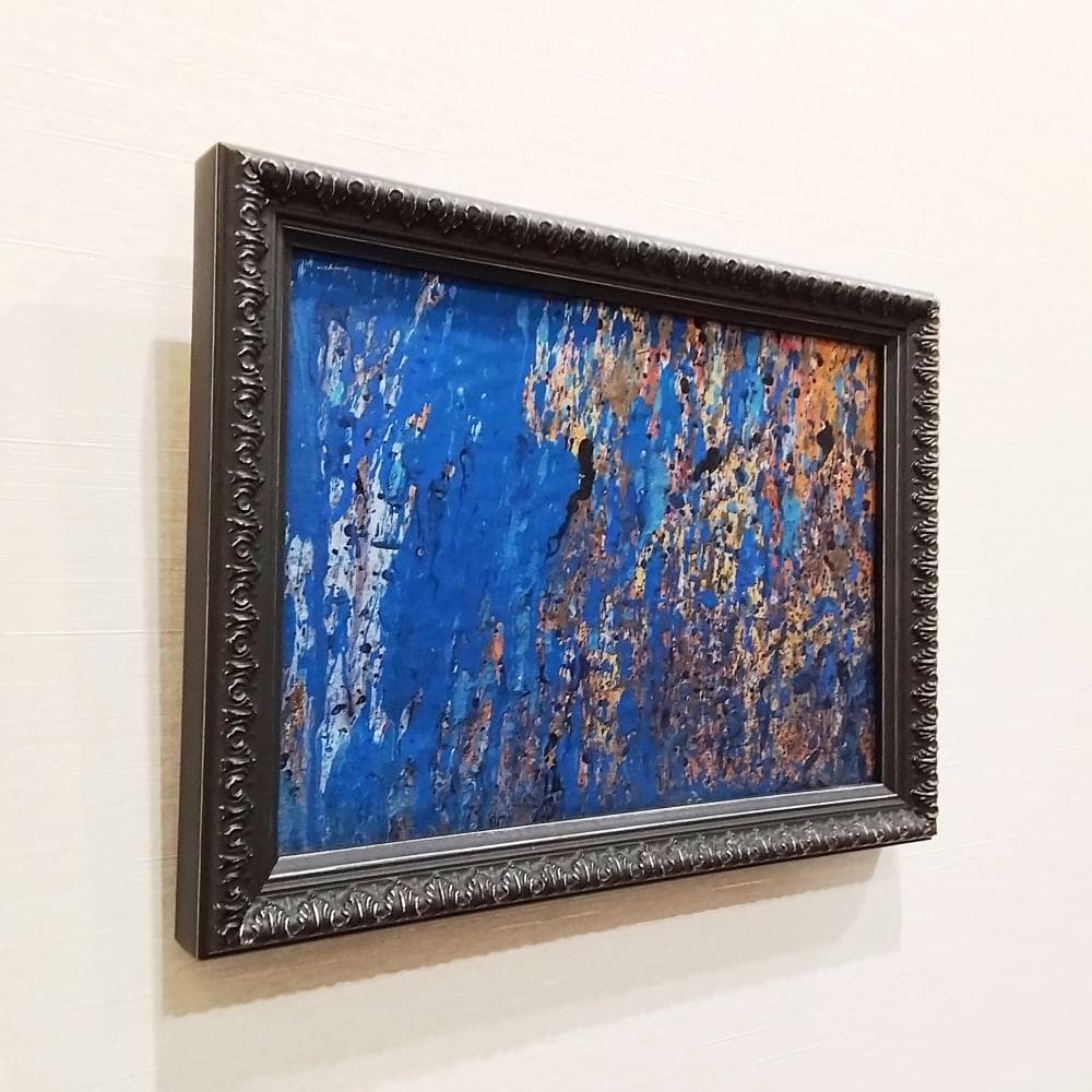 内野隆文　雨　絵画　抽象画　段ボールにアクリル　現代アート　額縁　真作