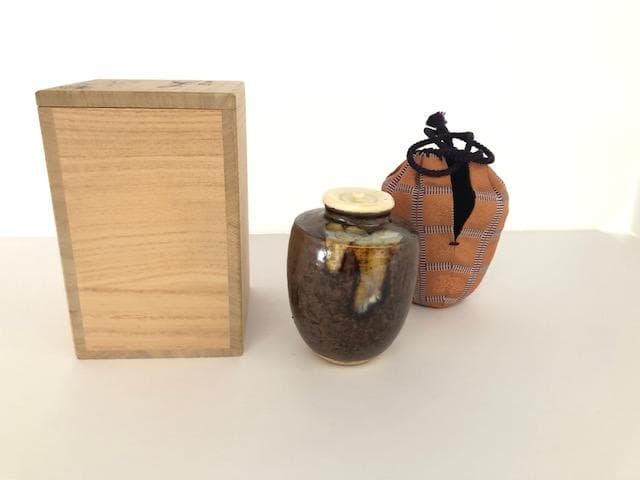 茶道具 松古窯 佐久間芳山 肩衝茶入 萬古 共箱 茶道
