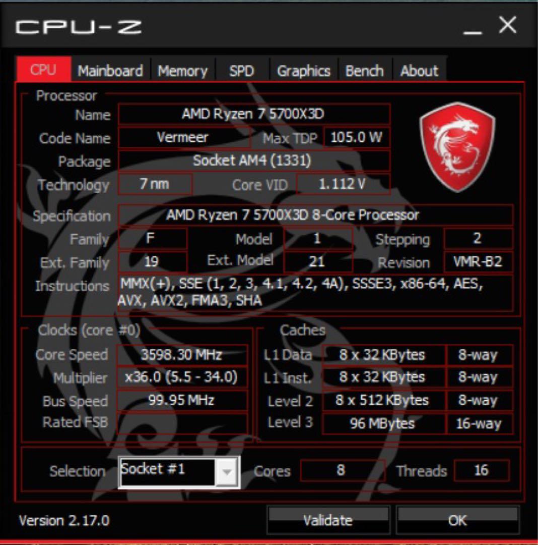 CPU AMD Ryzen 5700X3D AM4