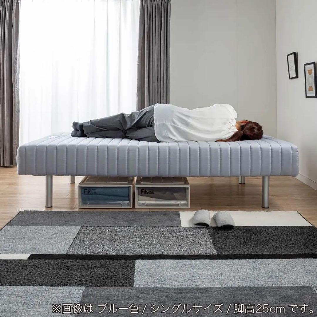 フランスベッド シングル ベッド 脚高250mm（ブルー） ベッドパットセット
