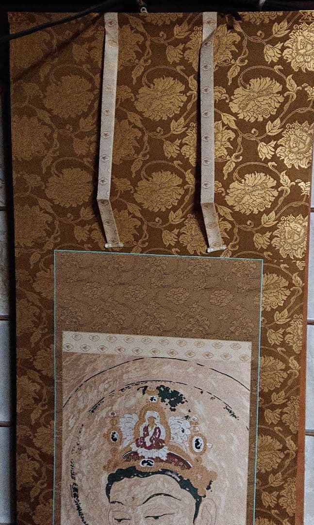西陣手織唐絹国寳法隆寺聖観音像掛軸☆1月31日迄半額に御値引き販売中☆☆