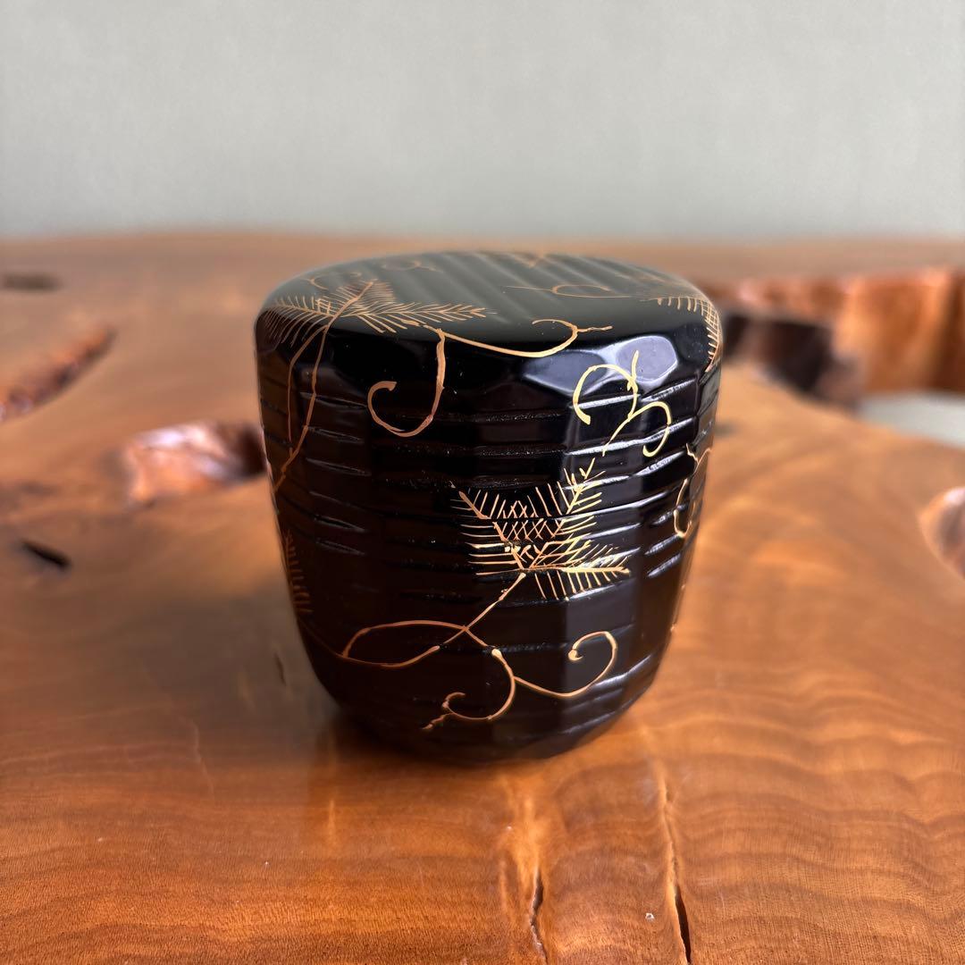 淡々斎好 松唐草蒔絵折撓棗 茶道具 共箱