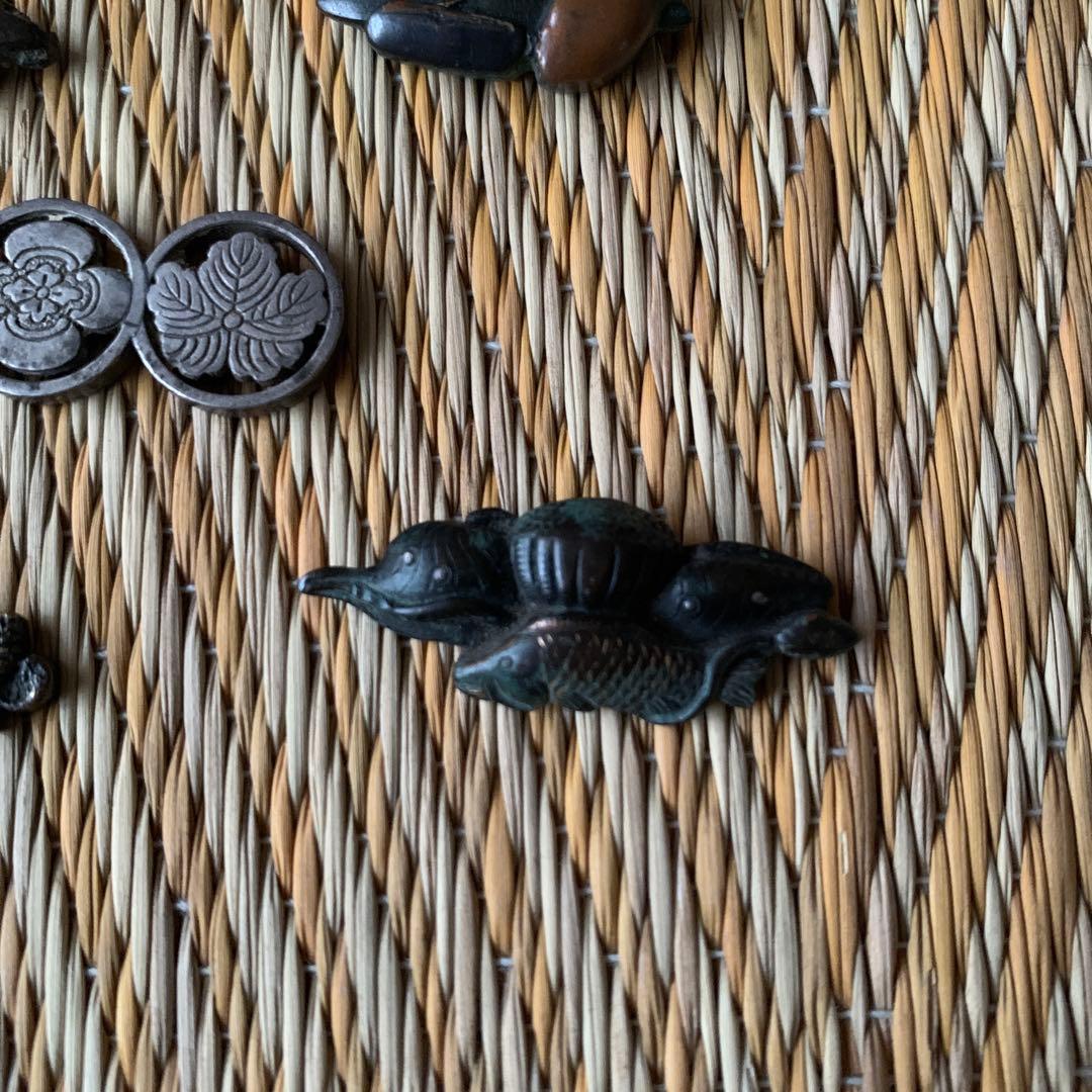 目貫 前金具 金工 家紋 菊 魚 蓮 5点