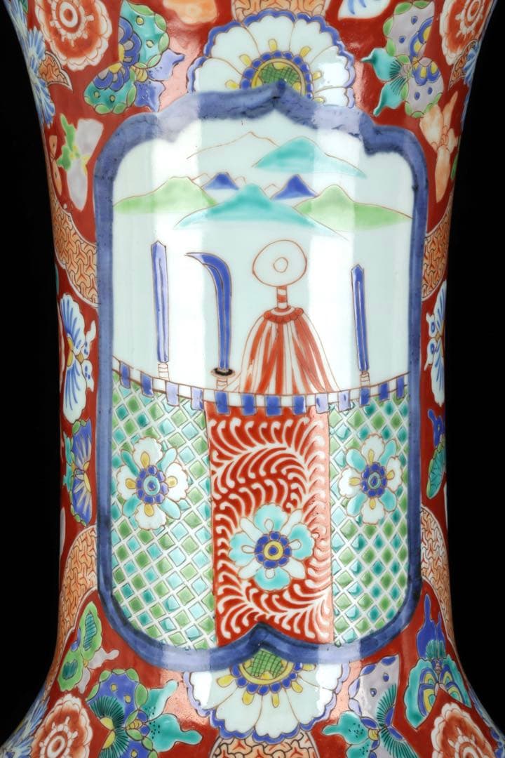 古伊万里【蔵春亭西畝】色絵金彩武士紋広口花瓶 飾壺 高さ68cm 古美術 骨董品