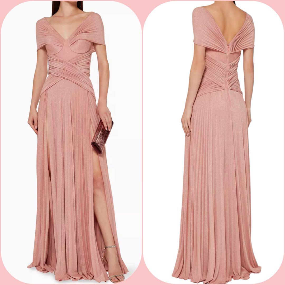 【イタリア製】エリザベッタフランキ 高級 ロングドレス マキシ プリーツ ピンク