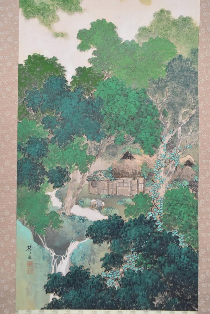 【真作】龍岳/青緑閑居農夫之図/掛軸/名家伝来/AA-913