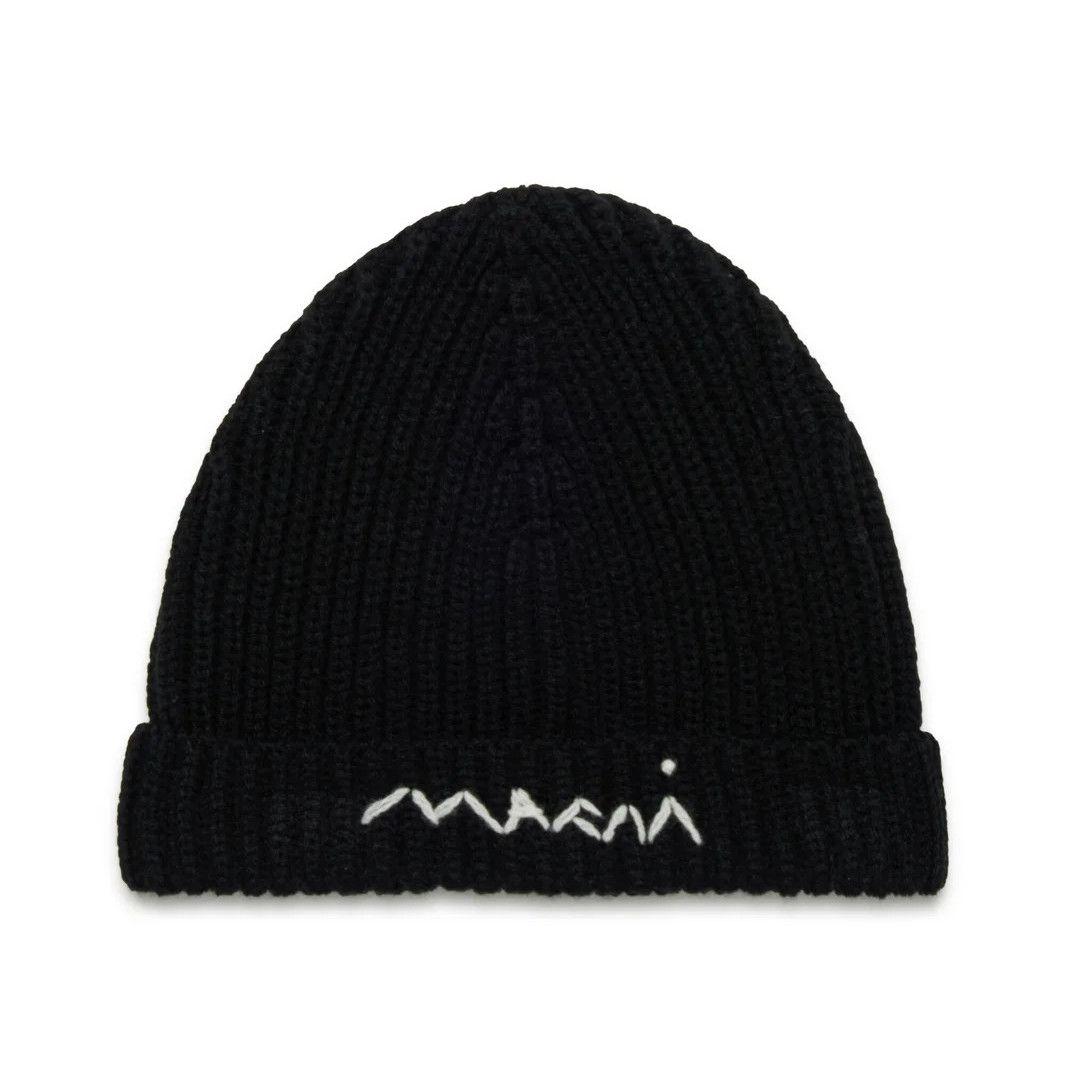 大人もOK! Marni マルニ . 刺繍ロゴ リブ ニット帽 ニットキャップ