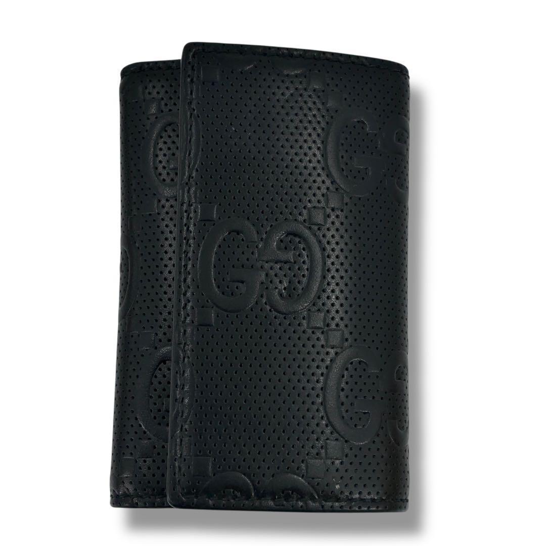 【極美品】GUCCI グッチ　GG柄　レザー　 6連 キーケース キーリング 黒