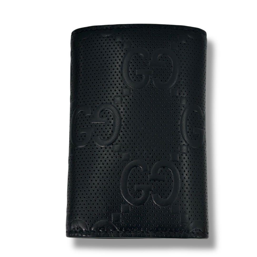 【極美品】GUCCI グッチ　GG柄　レザー　 6連 キーケース キーリング 黒