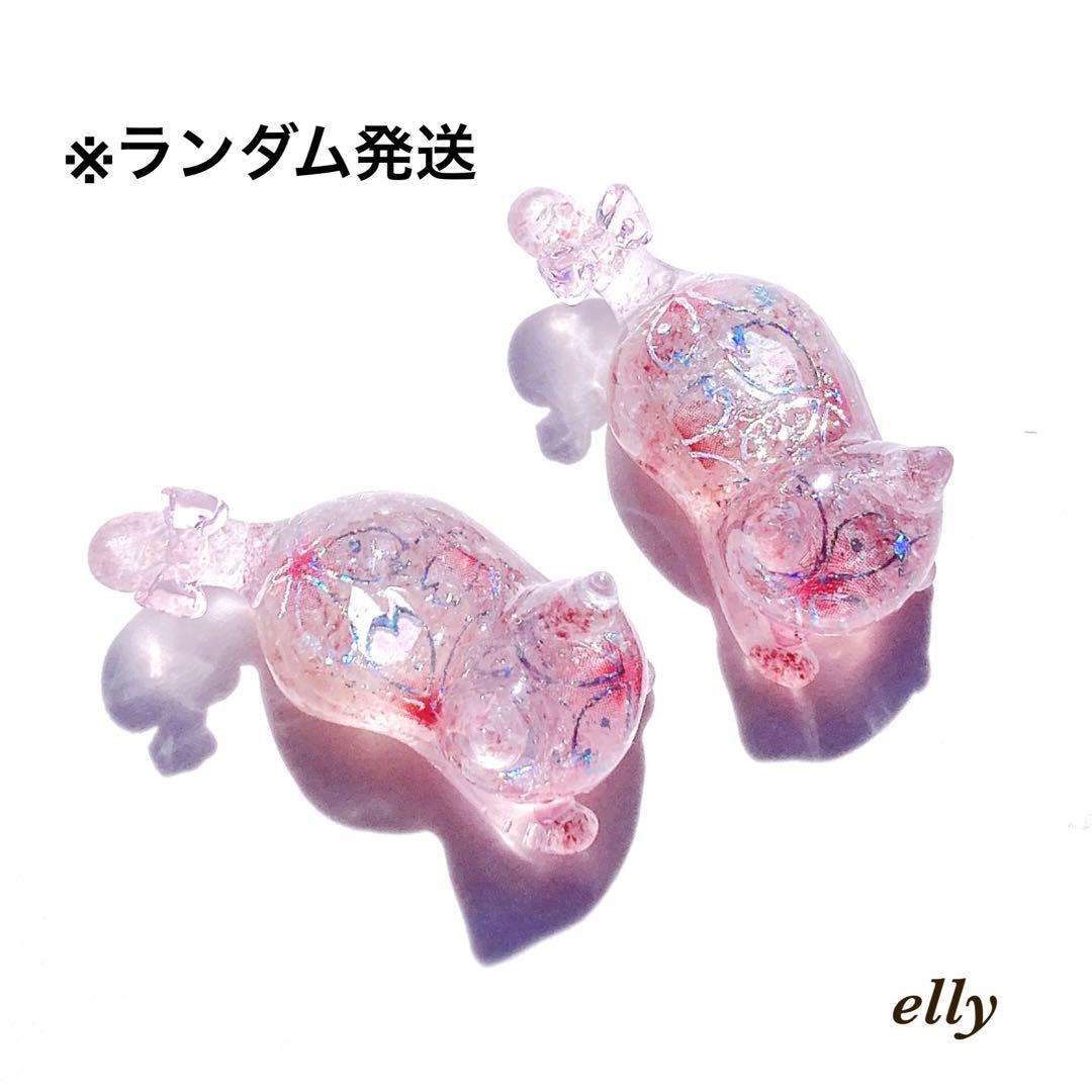 【りょうこ様】1166.天然石　椿　ジャンピング猫　レジン　チャーム