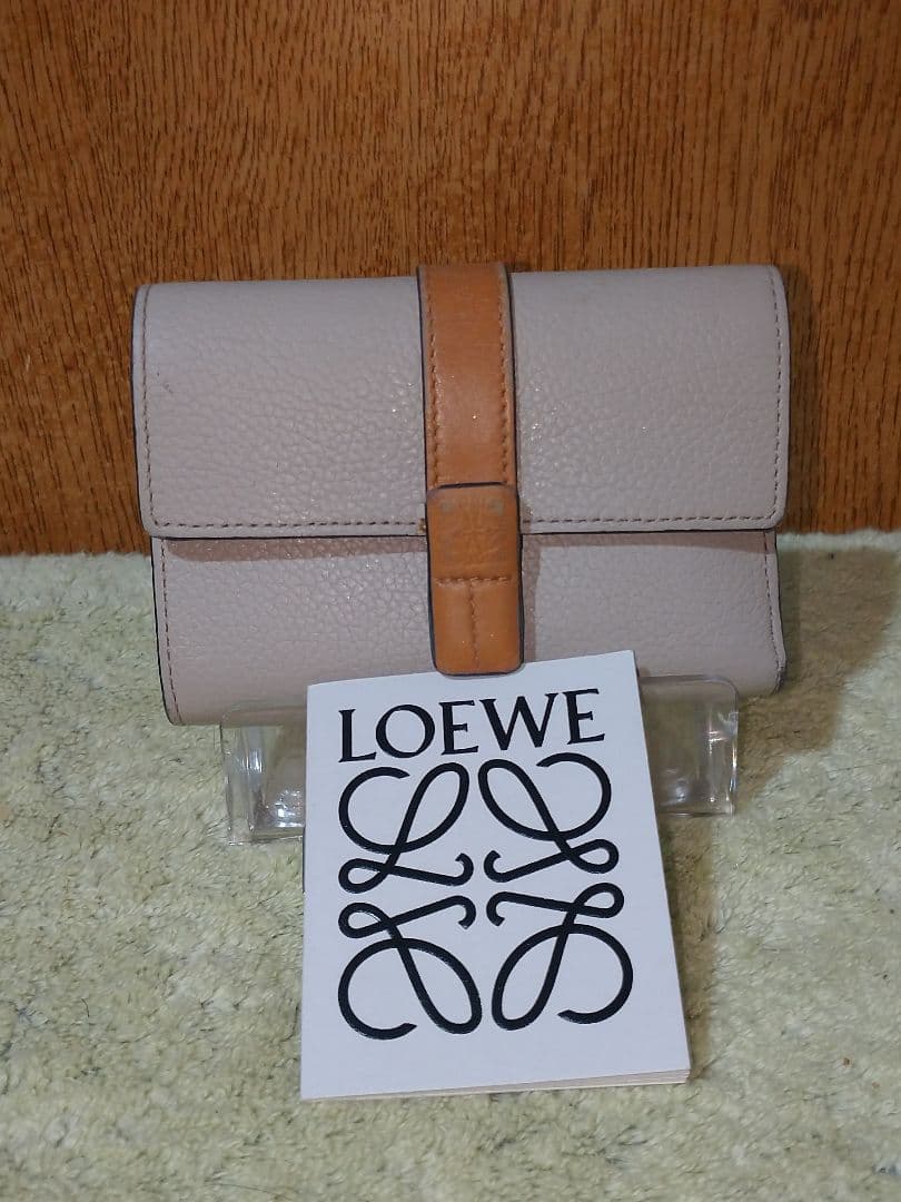 【良品】ロエベ 財布 アナグラム スモール バーティカル レザー 三つ折り財布