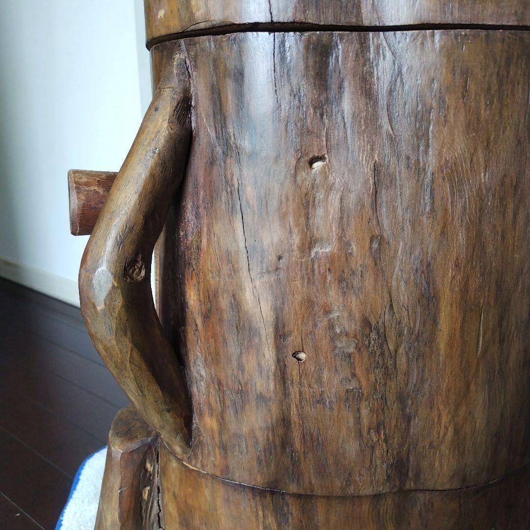 昭和レトロ当時物 原木 丸太テーブル 引き戸 収納付き