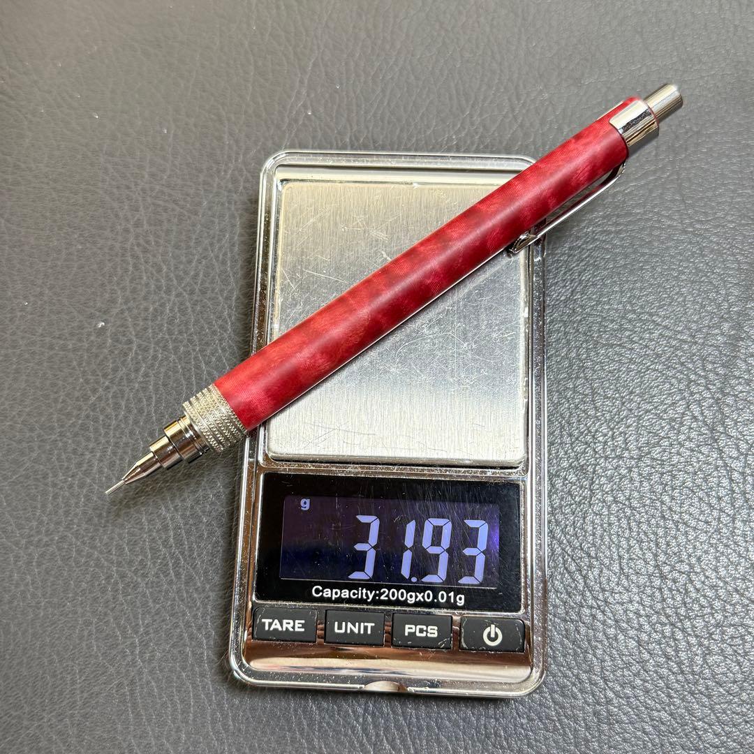 175栃縮杢スタビ　木製シャーペン　最強低重心ローレット　ステンレス　溝つき