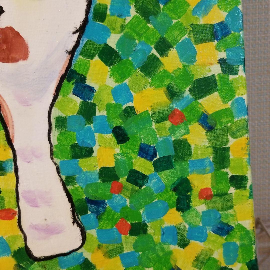 油絵　Yumiko確認　友だちの歌を聴く犬