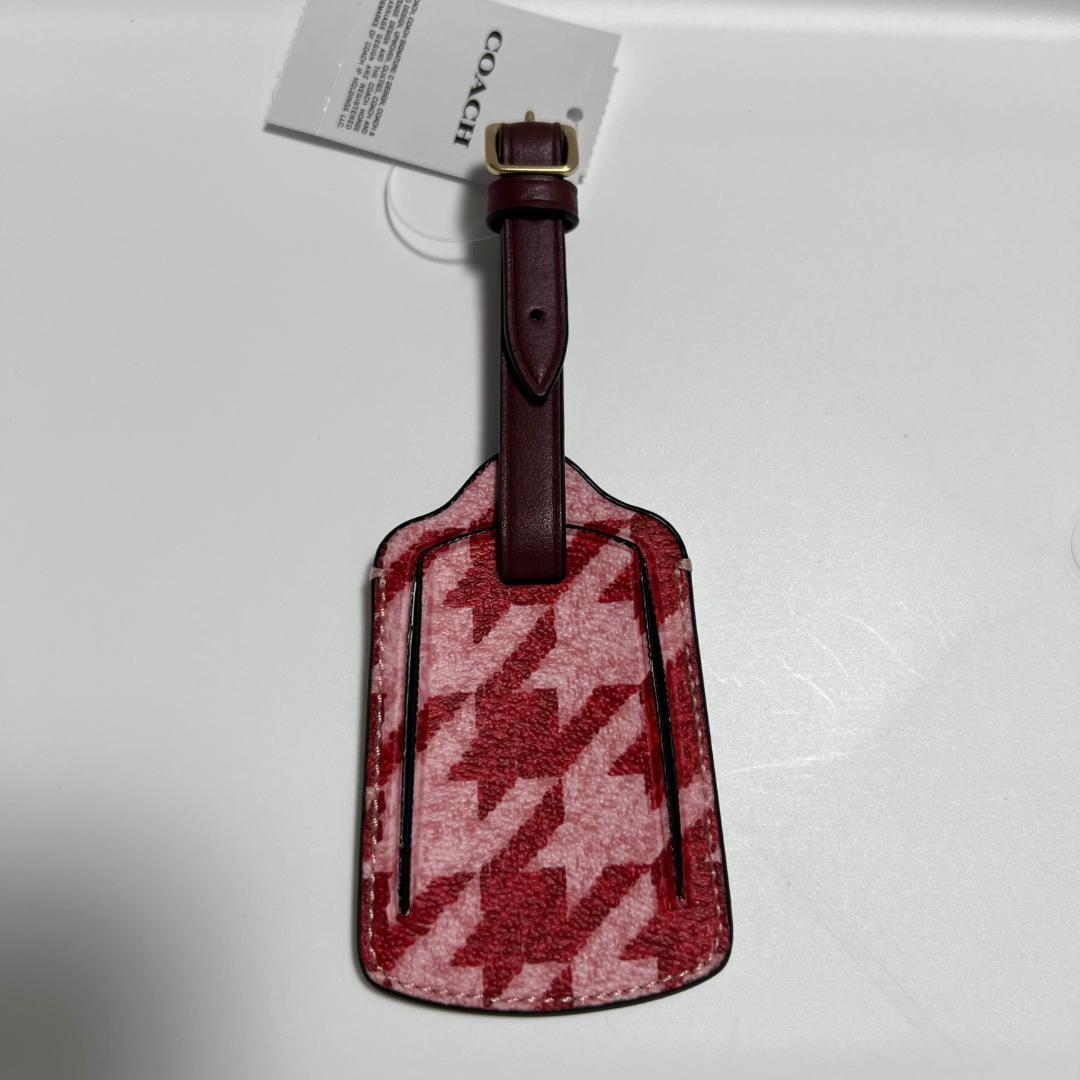 【正規品】 コーチ ラゲッジタグ 千鳥格子柄 荷物タグ ピンク レッド